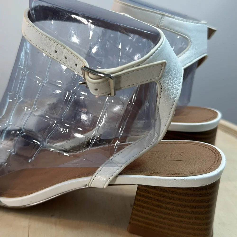 White ASOS Square Toe Ankle Strap Block Heel Sandals Size 7 - Picture 6 of 9